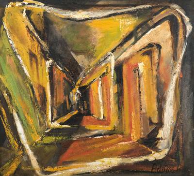 A. Adams, zeitgenössischer Künstler, Abstrakte Raumkomposition, Acryl/Hartfaser, rechts unten signiert, ca. 56x61 cm, Rahmen