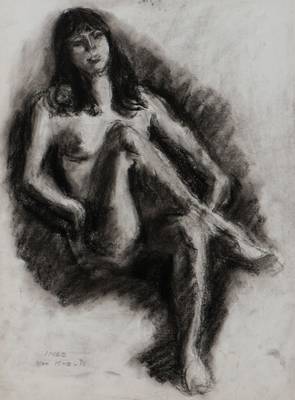 Unbekannter Maler des 20. Jhd., sitzender weiblicher Akt, Kohlezeichnung auf Karton, mit Namenszug Inge, datiert 1978, Blattgr. ca. 49x36 cm, unter ...