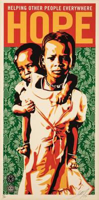 Shepard Fairey, geb. 1970, Konvolut aus zwei Farbsiebdrucken, Hope, signiert und nummeriert 40/400, ca. 61,5x30 cm, Make Art not War, unsigniert