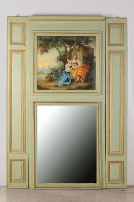 Trumeau, Frankreich, sp.18.Jh., 2 eingenutete S eitenlisenen, Eiche massiv, farblich gefaßt, Fassung aufgefrischt, Spiegelglas mit klassizistischer ...