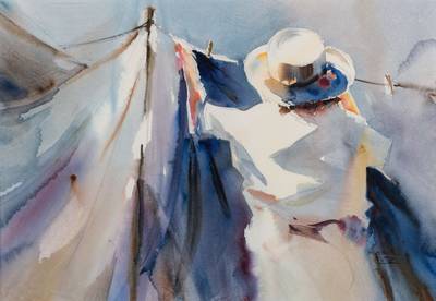 Martin Lutz, geb. 1948, salzige Brise, Portugal, Aquarell, signiert, ca. 61x81 cm, unter Glas gerahmt