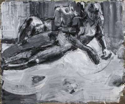 Heiko Pippig, geb.1951, Schüler von Markus Lüpertz, hier: Aktdarstellung, Acryl/Lwd, verso signiert und dat. 94, Widmung für Simone& Su, 130x155 cm