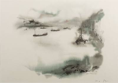 Klaus Meyer-Gasters, geb. 1925 Ludwigshafen, Abendstimmung am Rhein, Farblithografie auf Bütten, rechts unten signiert, Ausschnitt ca. 55x39 cm, PP, ...