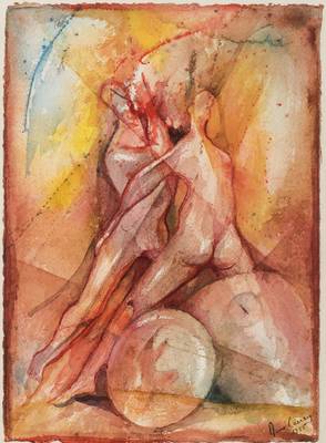 René Carcan, 1925-1993 Brüssel, Schüler von Jonny Friedländer, hier: L´homme de Demain, Aquarell, rechts unten signiert und datiert 1985, ca. ...