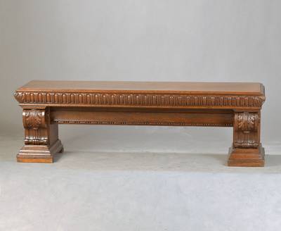 Bank im Renaissance-Stil, deutsch, um 1880/90, Eiche massiv, stiltypische Ornamentik, ca. 52x167x48 cm, Sitzhöhe ca. 52 cm