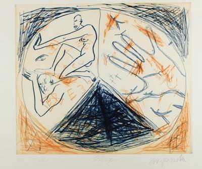 A.R. Penck & Zimcon & F. Breidenbruch, Members, Farblithografie, signiert, nummeriert 4/30, ca.42,5x50 cm