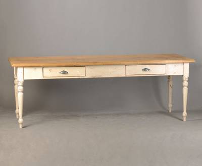Großer Esstisch, Frankreich, um 1910-1920, 2-schübig, Altersspuren, ca. 77x220x80 cm