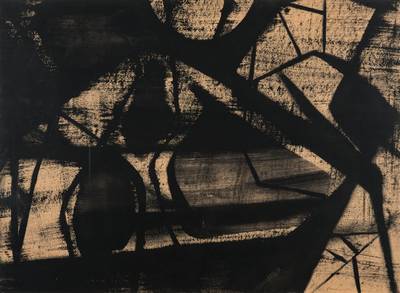 Peter Steinforth, 1923-1981, Ohne Titel, Aquarell/ Kohle/ Papier, sign, dat. 57, ca. 60x80 cm, unter Glas gerahmt