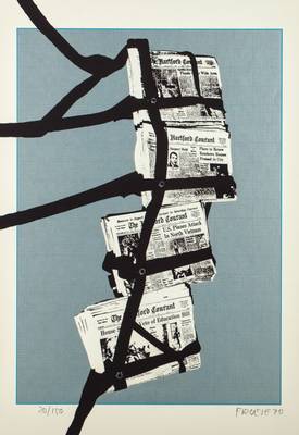 Hans Dietrich Froese,1937-2006, Chained News, Farbsiebdruck mit Silberfond, sign, dat 1970, num 20/150, ca. 58x41, unter Glas gerahmt