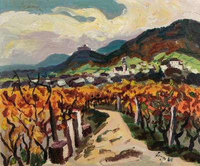 unbekannter Maler, Weinberge, Öl/Lwd, unleserlich signiert, dat. 60, ca. 50x60 cm, Rahmen