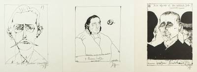 Horst Janssen, 1929-1995, drei Lithografien,Bildnis Jens Peter Jacobsen, H.Laatzen und Berthold Brecht, je signiert, betitelt, datiert, unter Glas ...