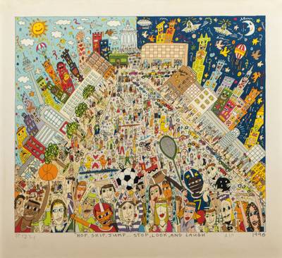 James RIZZI, 1950-2011, Farblithographie, Hop, Skip, Jump... Stop, Look, and Laugh, sign, betitelt, dat. 1996, A/P, ca. 34x39,5 cm, unter Glas gerahmt