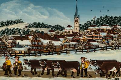 Anna Staub, geb. 1942, Teufen, Winterlandschaft, Öl/Holzplatte, re unten sign, betitelt, 19,5x25 cm, Rahmen
