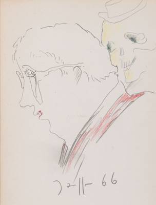 Horst Janssen, 1929-1995, Porträt, Buntstiftzeichnung auf Papier, handsigniert, dat. 66, Blattmaß 20x15,5 cm, unter Glas gerahmt