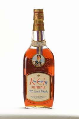 1 Flasche King George IV Supreme Old Scotch Whisky, ca. 75 cl, ca. 43 % Vol., Abstand zwischen Kapsel und Whisky: ca. 4,5 cm, mit Portät von King ...