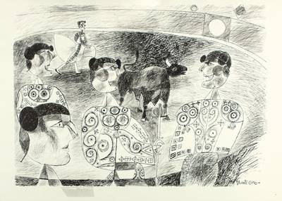 Vincente Clavo Gil, 1923-1993, Clavographie aus der Serie Tauromaquia, Wendeblatt, signiert, Blattmaß 70x50cm