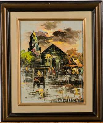 unbekannter Künstler, asiatisches Motiv, Öl/Hartfaser, unleserlich sign., 37x31 cm, Rahmen