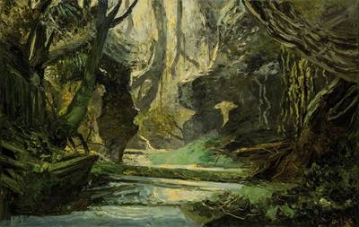 unbekannter zeitgenössischer Künstler, Dschungel, Acryl/Lwd, pastoser Farbauftrag, signiert rechts unten, dat. 2015, ca. 70x110 cm
