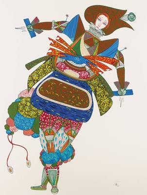 Toller Cranston, 1949-2015, kanadischer Eiskunstläufer und Künstler, hier: Madame Calvetier, Acryl/Papier, sign., Blattgr. 100x130 cm, unter Glas ...