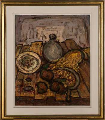 Apostolos Dedes, geb. 1937, Griechischer Expressionist, hier: Stillleben, Acryl/Lwd, sign., 60x55 cm, Rahmen