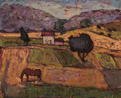 Apostolos Dedes, geb. 1937, Griechischer Expressionist, Felder, Acryl/Lwd, re unten sign., ca 57x70 cm, Rahmen