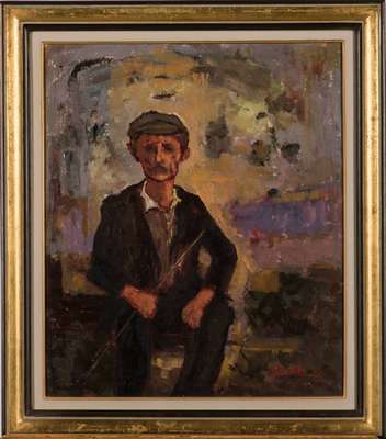 Apostolos Dedes, geb. 1937, Griechischer Expressionist, hier: Landmann, Acryl/Lwd, sign., 50x43 cm, Rahmen