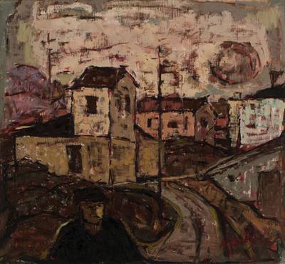 Apostolos Dedes, geb. 1937, Griechischer Expressionist, Stadtansicht, Acryl/Lwd, re unten sign., ca.49x53 cm, Rahmen