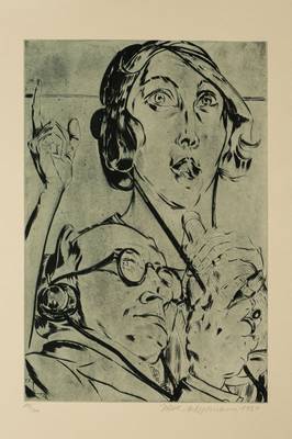 Max Ackermann, 1887-1975, Kaltnadelradierung, Radio, sign., datiert 1924, num. 146/200, Platte 30x44,5 cm