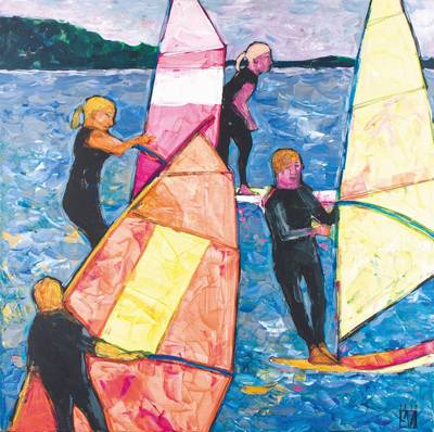 Lora Monz, geb. 1976 Ukraine, Regatta, Acryl/Lwd, sign., 100x100cm,
