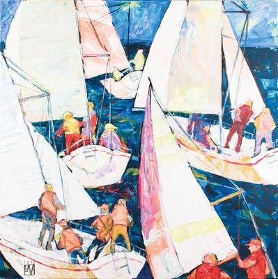 Lora Monz, geb. 1976 Ukraine, Segeln, Surfen, Acryl/Lwd, sign., 100x100cm