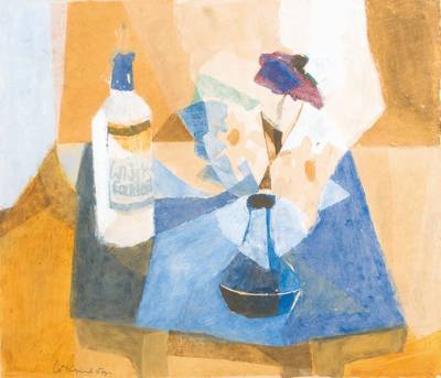 unbekannter Künstler, Gouache auf Papier, undeutlich sign., PP, Ausschnitt 45x52 cm, unter Glas gerahmt