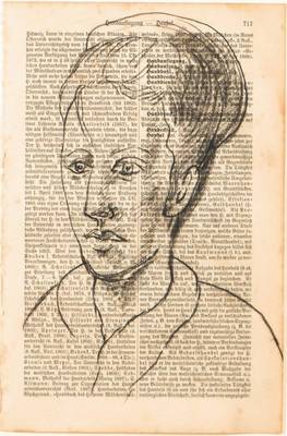 A.R. Penck, geb. 1939, Porträt einer Frau, Kohlestift auf Buchseite, Blattgr. 24x16 cm, unter Glas gerahmt