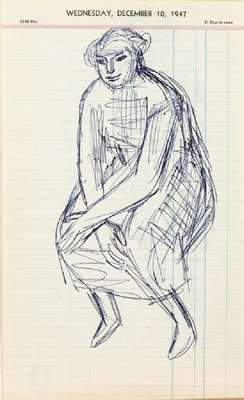 Karl Hubbuch, 1891-1979, doppelseitige Kugelschreiber-Zeichnung auf ein Kalenderblatt, 1947, Nachlassstempel, Blattgr. 31 x 19 cm
