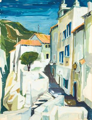 Christel Abresch, geb. 1931 Sulzbach, tätig in der Nordpfalz, hier: Landschaft, Acryl/Papier, sign., dat. 68, PP, Ausschnitt 63x48 cm, unter Glas ...