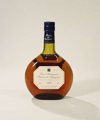 1 Flasche 1979 Baron de Sigognac Bas Armagnac , 40 % vol., je ca. 50 cl, unverkostet, Abstand zwischen Kapsel und Armagnac: ca. 2,5 cm, sehr guter ...