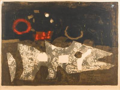 Antoni ClavÃ©, 1913-2005, La Carpe, 1959, Farblithografie, sign, num. 93/100, ca. 56x75 cm, unter Glas gerahmt