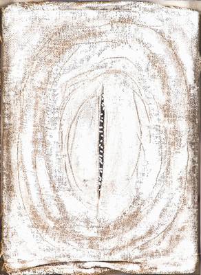 Unbekannter Künstler, Hommage a Fontana, Nägel und weißes Acryl auf Leinwand, Objekt im Künstlerrahmen gerahmt, in Acrylglas-Box gefasst, verso ...