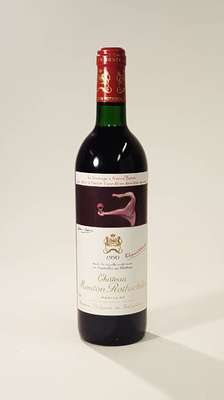 1 Flasche 1990 Chateau Mouton Rothschild, Pauillac, Premier Cru Classe, unverkostet, Künstleretikett: Francis Bacon, ca. 75 cl, 12,5 % Vol., ...