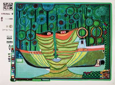 Friedensreich Hundertwasser, 1928-2000, Columbus Regentag in Indien, Farbsiebdruck, Blatt 6 der Regentag-Mappe, WVZ-Nr.: HWG 49, drucksigniert, num. ...