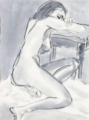 ALWIN, zeitgenössischer Künstler, weiblicherAkt, Aquarell, sign., dat. 5.2.15, ca. 43x53 cm, PP, unter Glas gerahmt