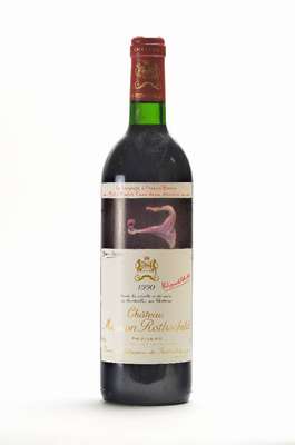 1 Flasche 1990 Chateau Mouton Rothschild, Premier Cru Classe, Pauillac, Künstleretikett:Francis Bacon, ca. 75 cl, 12,5 % Vol., unverkostet, ...