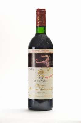 1 Flasche 1990 Chateau Mouton Rothschild, Premier Cru Classe, Pauillac, ca. 75 cl, 12,5 % Vol., unverkostet, Füllstand: ca. into neck, ...