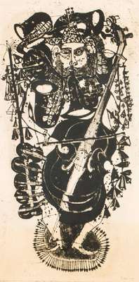 unbekannter Künstler, Radierung, Musikanten-Darstellung, dat. 1959 Terbach, Platte 57x29 cm, Ränder leicht vergilbt