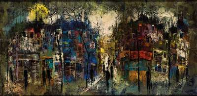 Maurille Prevost, geb. 1922 Paris, Pariser Straßenszene, Öl/Lwd, sign., ca. 40x100 cm, Rahmen