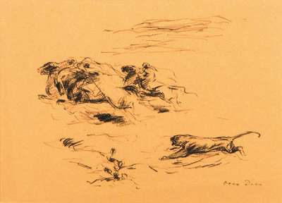 Otto Dill, 1884-1957, Raubtierskizze, Kohle/Papier, sign., Blattgr. 23x32 cm, PP