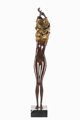 Bruno Bruni, geb. 1935 Gradara, Donna Che Si Veste, Bronzeskulptur mit brauner Patina, sign., num. 110/450, H. 77cm