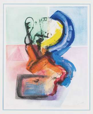 Ernst Peter Rade, geb. 1938 Heidenau, Farbflächen, Aquatinta/Pinselzeichnung, re unten sign., dat. 1989, betitelt, Blattgr. 75x60 cm, unter Glas ...