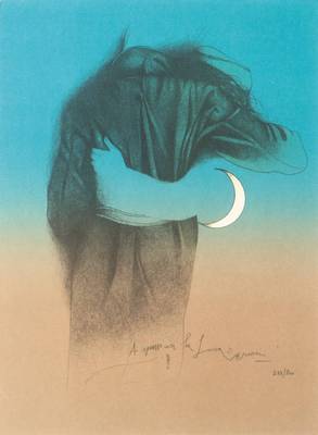Bruno Bruni, geb. 1935 Gradara, A spasso conla luna, Farblithografie 1990, handsign, num. 233/800, Blattgr. 32,5x24 cm, unter Glas gerahmt