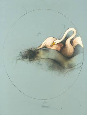 Bruno Bruni, geb. 1935 Gradara, Leda col cigno II, Farblithografie, handsign, num. 43/100, Blattgr. 65 x 50 cm