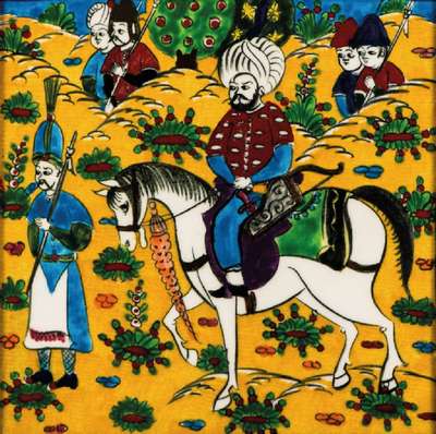 unbekannter Künstler, Malerei auf Keramikfliese, Zentral-Anatolien, ca. 20x20 cm, Rahmen